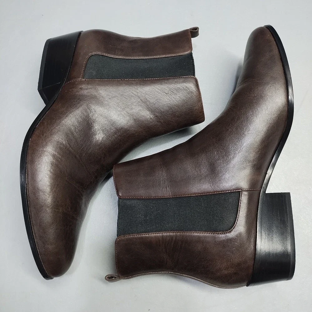 Michael Kors Chelsea Boots Womens Size 9M Brown Black Leather Almond Toe Slip On